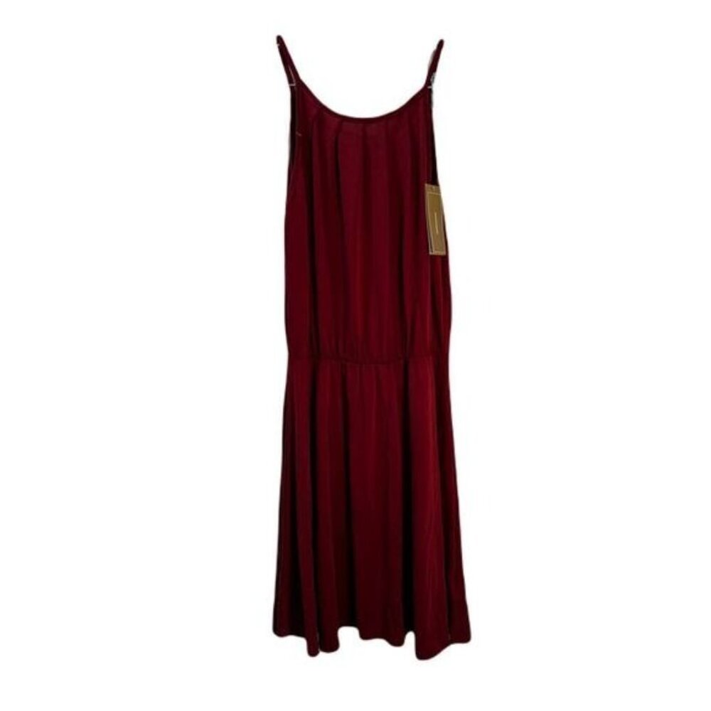 Red Sleeveless Midi‎ Dress With Keyhole Detail & Adjustable Straps By Kalypso